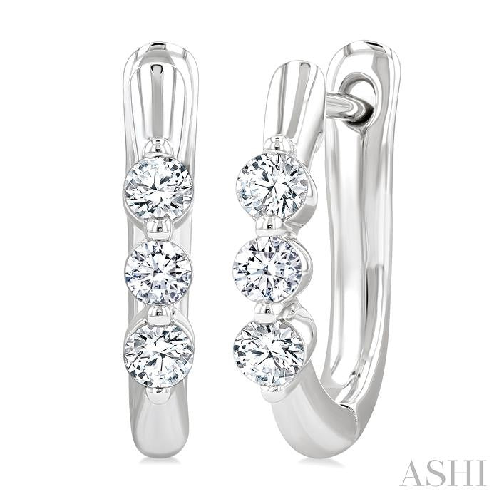 3 Stone Diamond Hoop Earrings