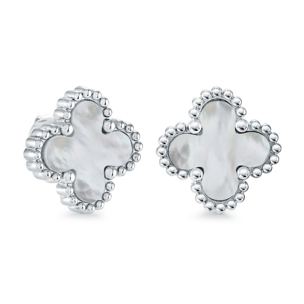 Italgem - Stainless Steel Clover Mother Of Pearl Stud Earrings
