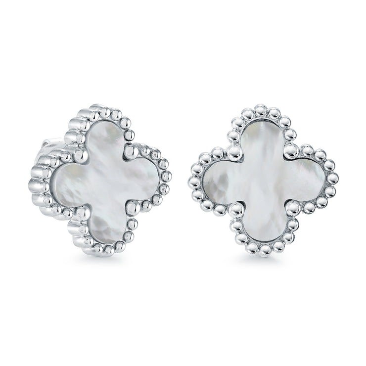Italgem - Stainless Steel Clover Mother Of Pearl Stud Earrings