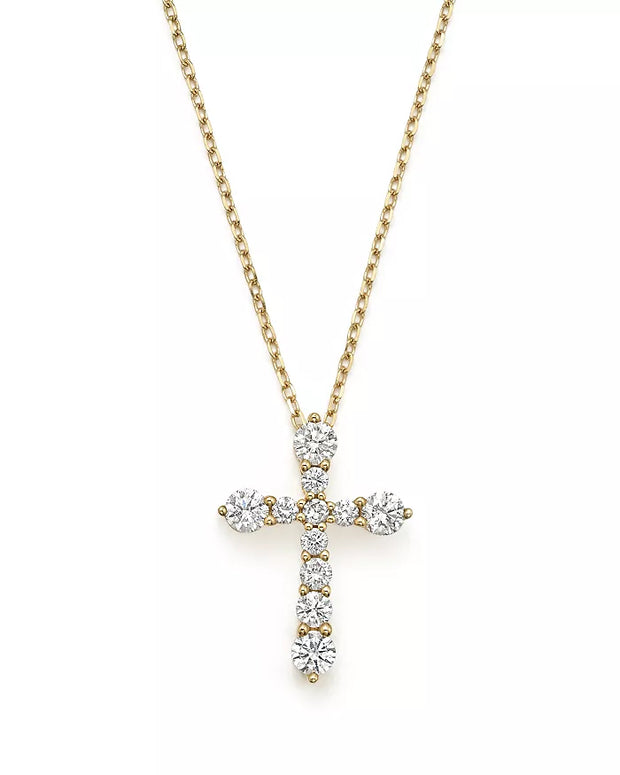 Double Shared Prong Diamond Cross Necklace