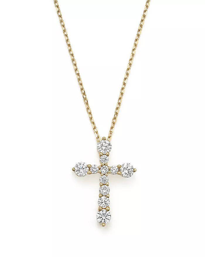 Double Shared Prong Diamond Cross Necklace