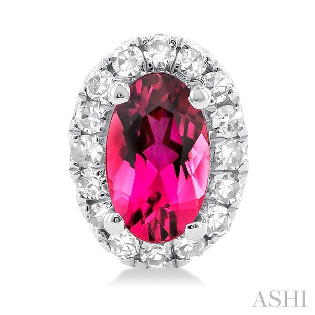 Oval Shape Pink Tourmaline & Halo Diamond Earrings