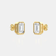 Bezel Set Emerald Cut Diamond Stud Earrings