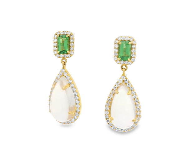 Moonstone & Tsavorite Dangle Earrings