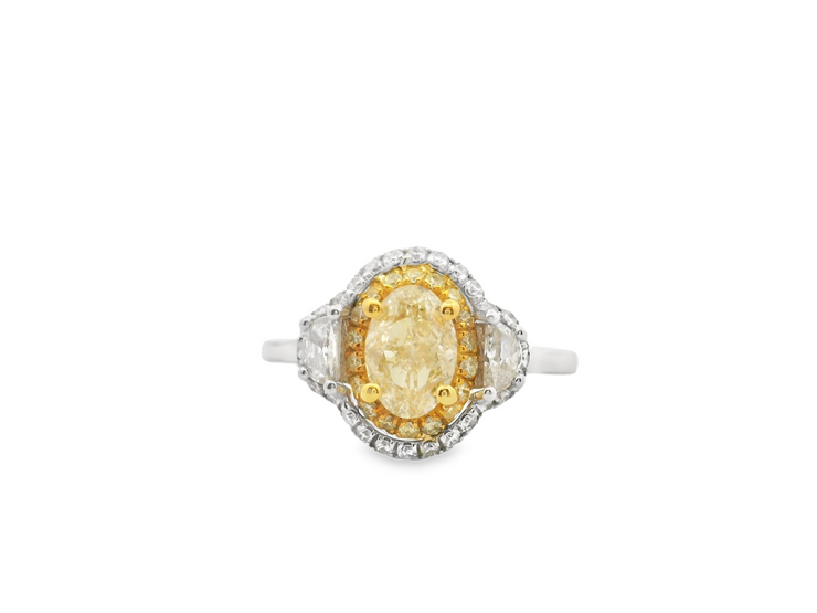 Yellow & White Diamond 3 Stone Ring