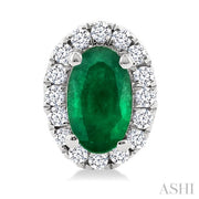 Oval Shape Emerald & Halo Diamond Earrings