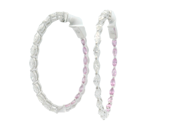 Pink Sapphire & Diamond In & Out Hoop Earrings
