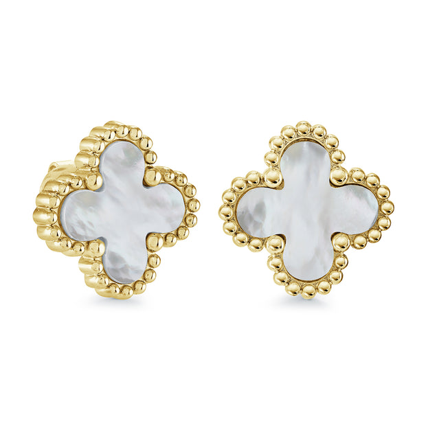 Italgem - Yellow Stainless Steel Clover Mother Of Pearl Stud Earrings