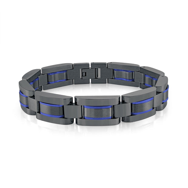 Black & Blue Stainless Steel Watch Link Style Bracelet