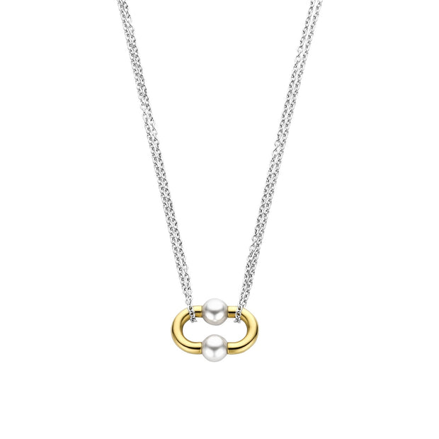 TI SENTO - GOLD PLATED LINK WITH PEARLS NECKLACE