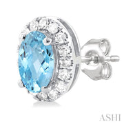 Oval Shape Aquamarine & Halo Diamond Earrings