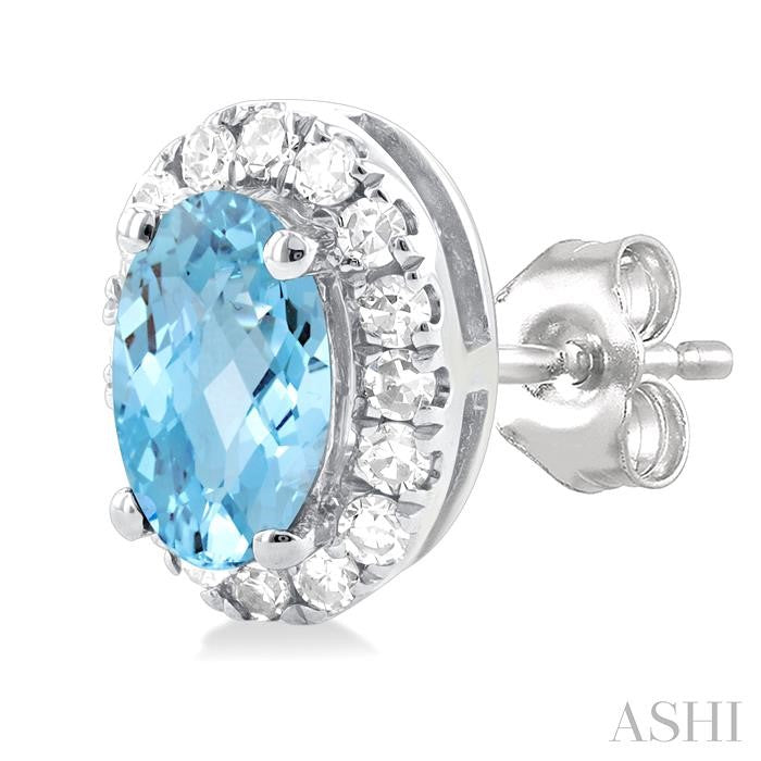 Oval Shape Aquamarine & Halo Diamond Earrings