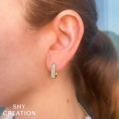 Shy Creation - Yellow Gold Pave Rectangle Hoop Earrings
