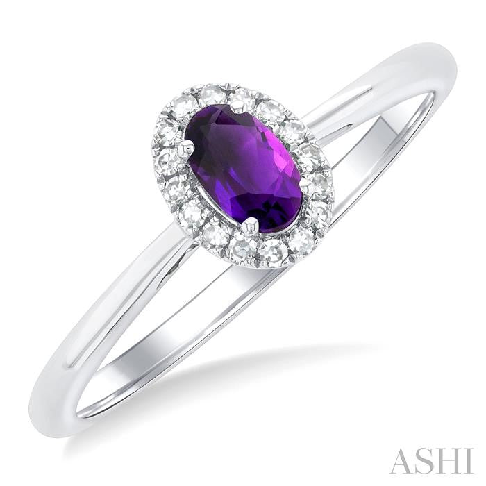 Oval Shape Amethyst & Halo Diamond Ring