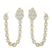 Chain Connected Double Stud Diamond Dangle Earrings