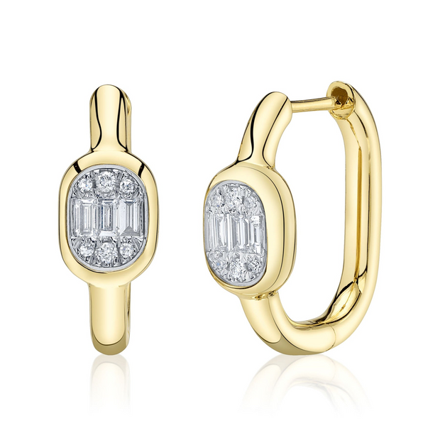 Shy Creation - 0.20Ct Diamond Baguette Oval Hoop Earring