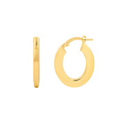 Yellow Gold Flat Oval Hoop Earrings