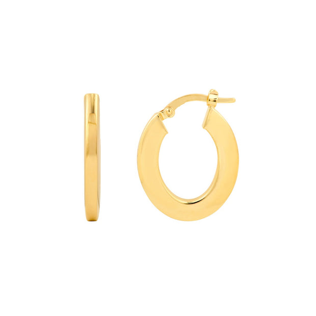 Yellow Gold Flat Oval Hoop Earrings