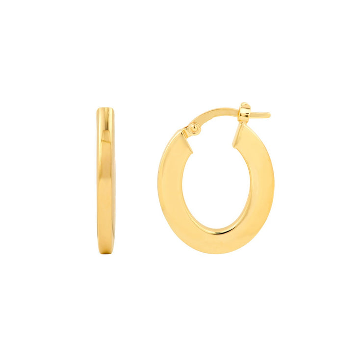 Yellow Gold Flat Oval Hoop Earrings