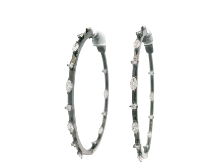 Black Rhodium Diamond Hoop Earrings