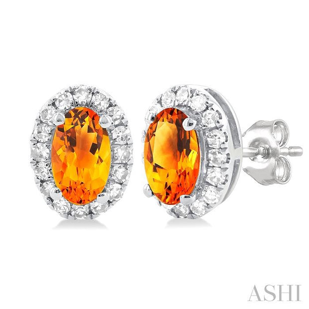 Oval Shape Citrine & Halo Diamond Earrings