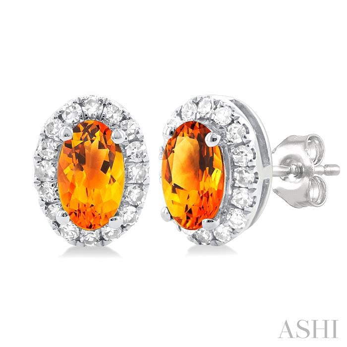 Oval Shape Citrine & Halo Diamond Earrings