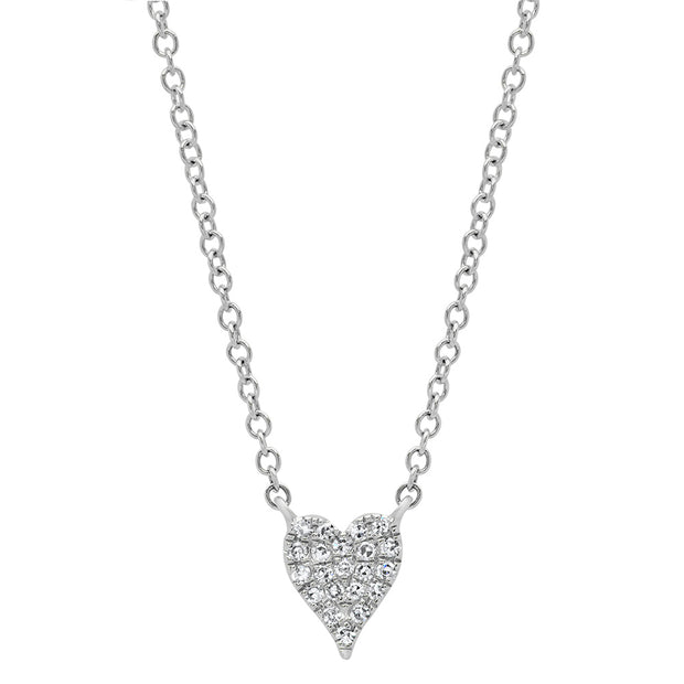 Shy Creation- White Gold Extra Small Diamond Pave Heart Necklace