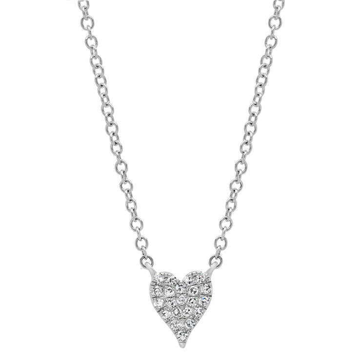 SHY CREATION- WHITE GOLD EXTRA SMALL DIAMOND PAVE HEART NECKLACE