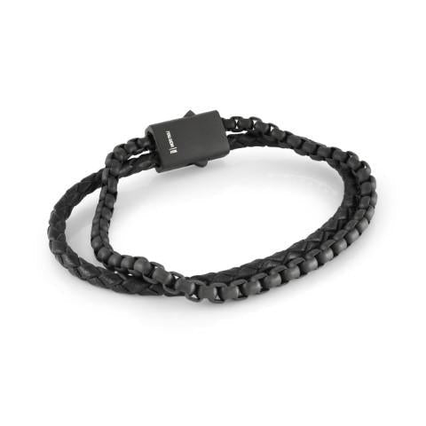 Black Leather & Box Chain Bracelet