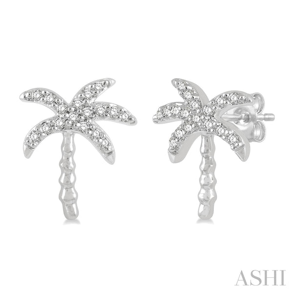Siebke Hoyt Palm Tree Post Earrings with Round I2 I/J Diamonds (0.10 tcw) in 10K White Gold