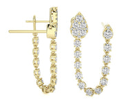 Chain Connected Double Stud Diamond Dangle Earrings