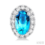 Oval Shape Blue Topaz & Halo Diamond Earrings