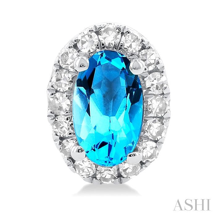 Oval Shape Blue Topaz & Halo Diamond Earrings