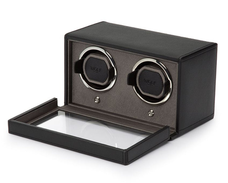 Wolf - Cub Double Watch Winder with Cover - Black