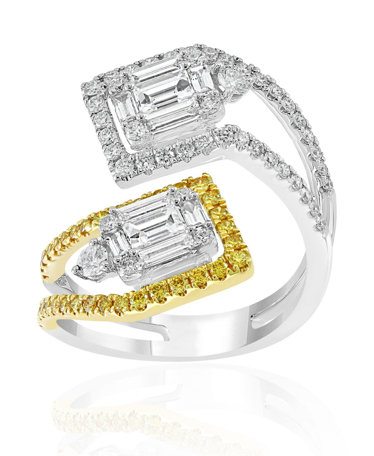 White & Yellow Diamond Bypass Ring