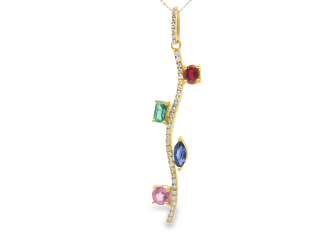 Sapphire, Emerald, Ruby, Pink Sapphire, & Diamond Pendant