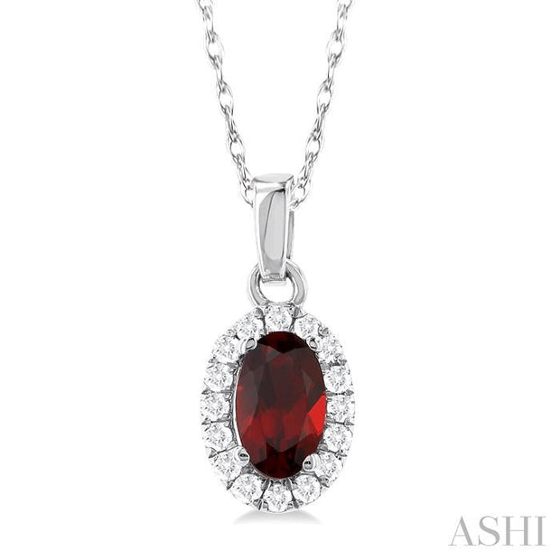 Oval Shape Garnet & Halo Diamond Pendant