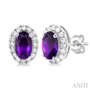 Oval Shape Amethyst & Halo Diamond Earrings