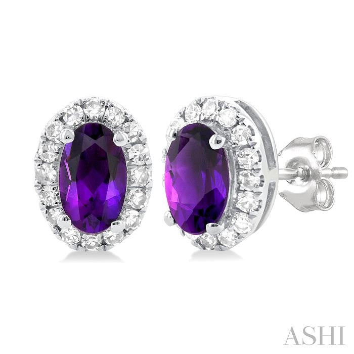 Oval Shape Amethyst & Halo Diamond Earrings