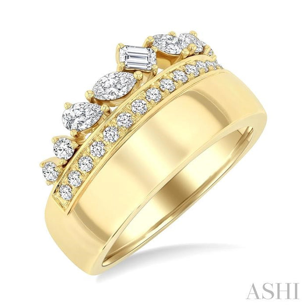 Multishape Diamond 3 Row Wide Fashion Ring
