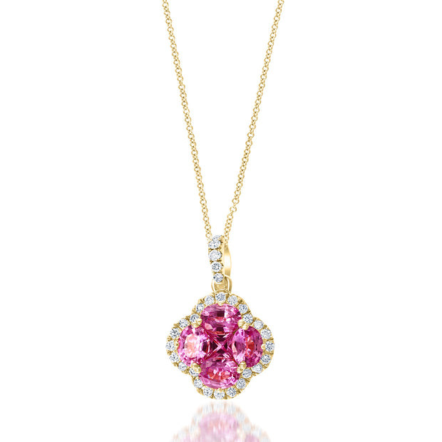 Pink Sapphire & Diamond Clover Pendant