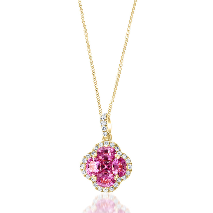 Pink Sapphire & Diamond Clover Pendant