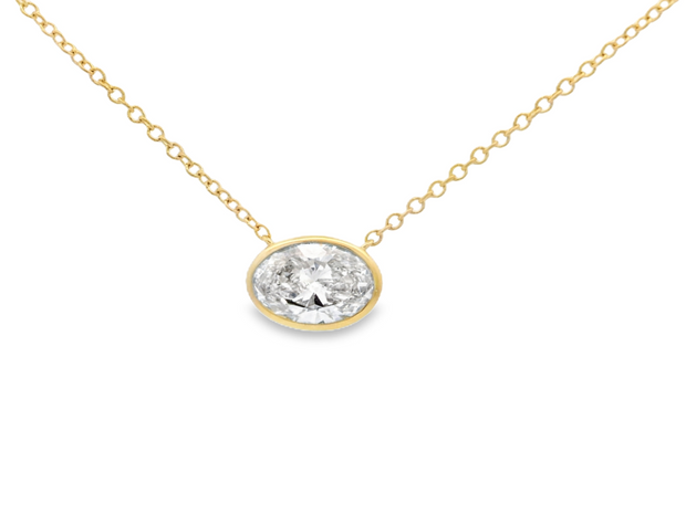 Bezel Set Diamond Solitaire Pendant - 1 Ct Oval