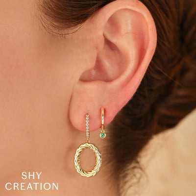 SHY CREATION - EMERALD DANGLE HUGGIE HOOP EARRINGS