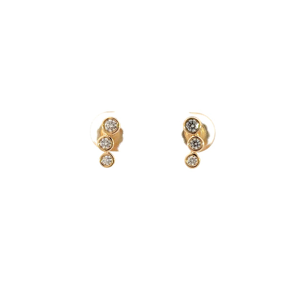 3 Stone Bezel Set Diamond Stud Earrings