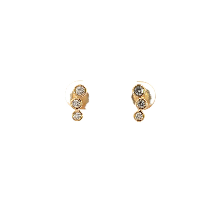 3 Stone Bezel Set Diamond Stud Earrings