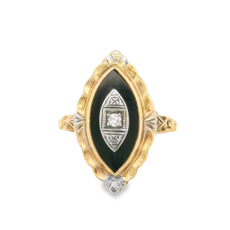 Antique Style Black Onyx Two Tone Ring