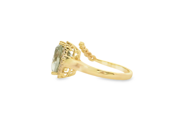 Mint Green Quartz & Diamond Bypass Ring