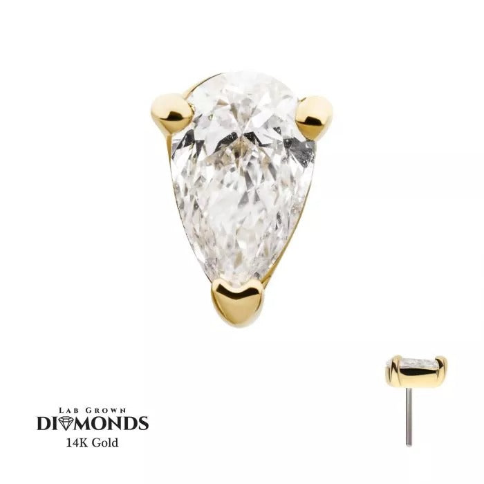 Pear Shaped Diamond Stud Threadless Top Earring