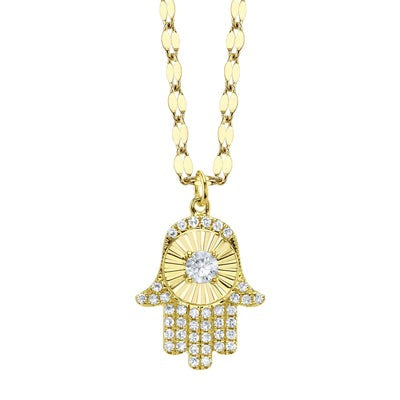 Shy Creation - Ribbed Hamsa Diamond Pendant